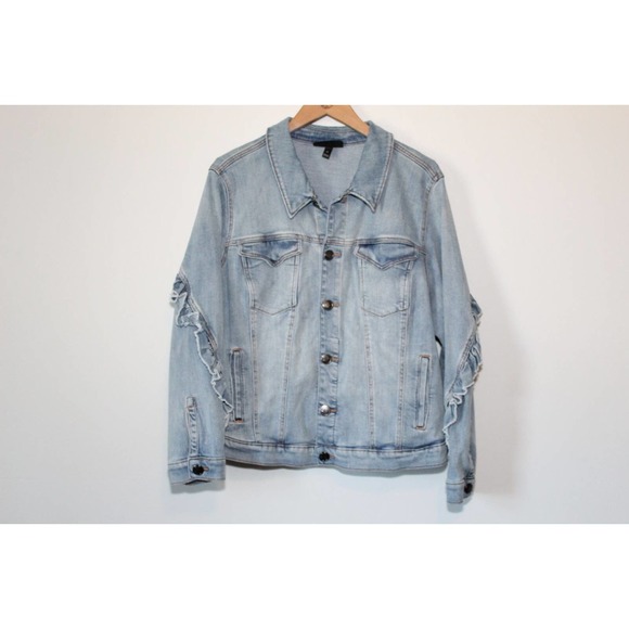 Lane Bryant Ruffled Denim Jean Jacket Blue Light Wash Womens Plus Size 24 H14229 - Picture 2 of 8